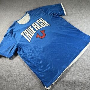 True Religion Shirt‎ Mens 2XL Blue Short Sleeve Graphic Logo Crafted With Pride
